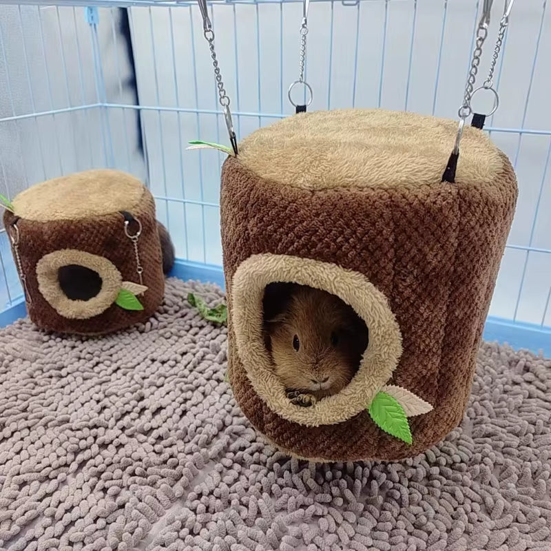 Tree Stump Shape Small Animal Cage Cotton Warm Rabbit Nest Hanging Guinea Pig Bed Comfortable Squirrel Ferret Hamster House