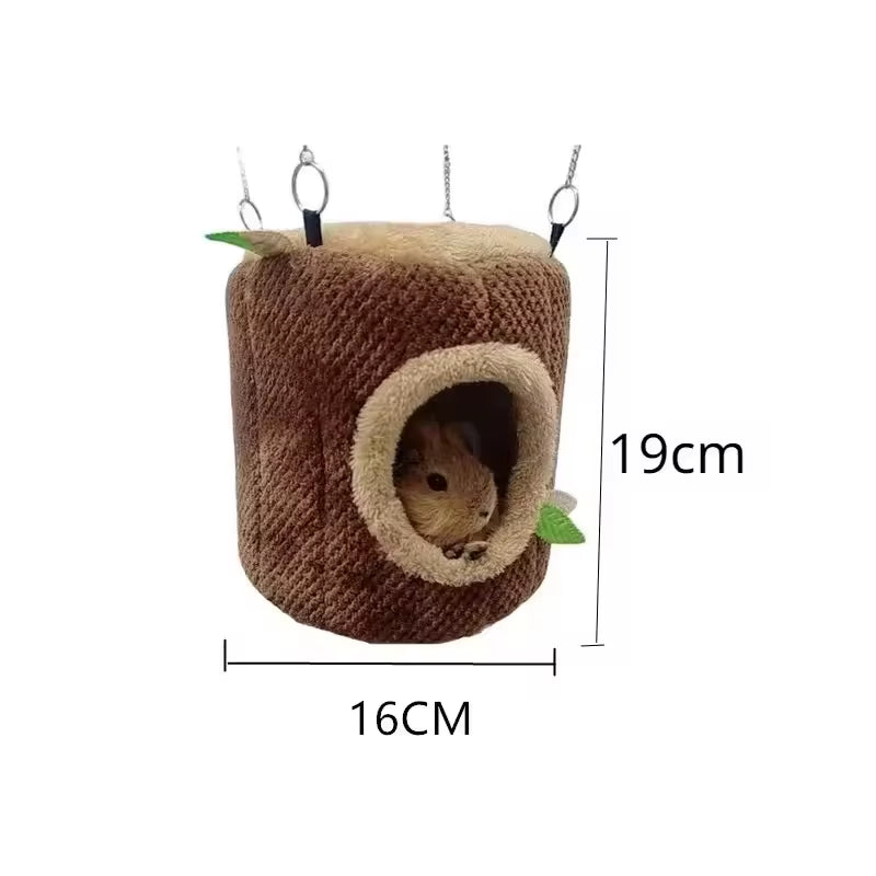 Tree Stump Shape Small Animal Cage Cotton Warm Rabbit Nest Hanging Guinea Pig Bed Comfortable Squirrel Ferret Hamster House
